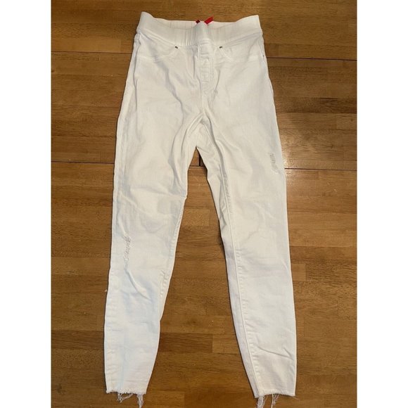 SPANX Jeans Women's S/P Pull On Skinny Distressed Raw Frayed Hem WHITE - Picture 1 of 7